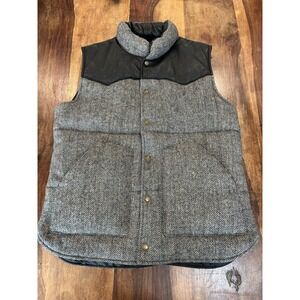 NWTO Harris Tweed Puffer Vest XL Mens 100% Wool Herringbone Grey Black Tweed
